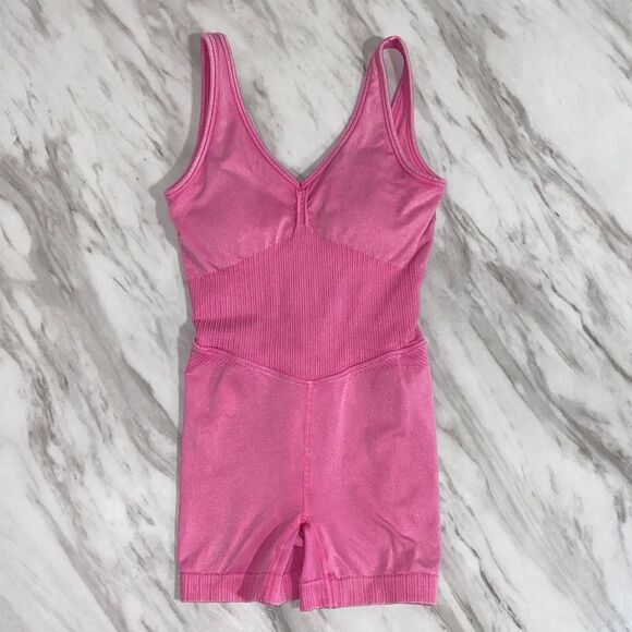 JoyLab‎ Pink Seamless Ribbed Activewear Romper XS One Piece Yoga Short Jumpsuit - Picture 8 of 12